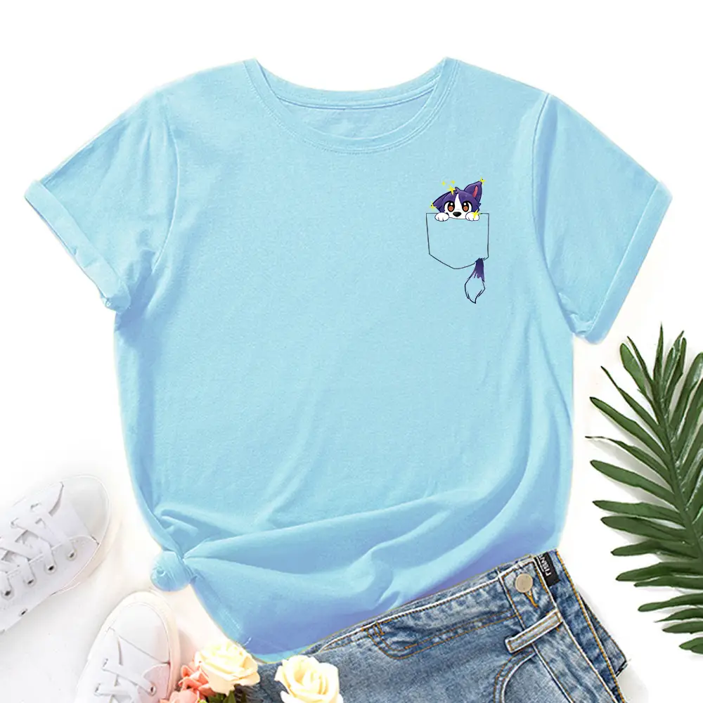 Blue Cotton Round Neck T-Shirt with Fox Print - Image 13