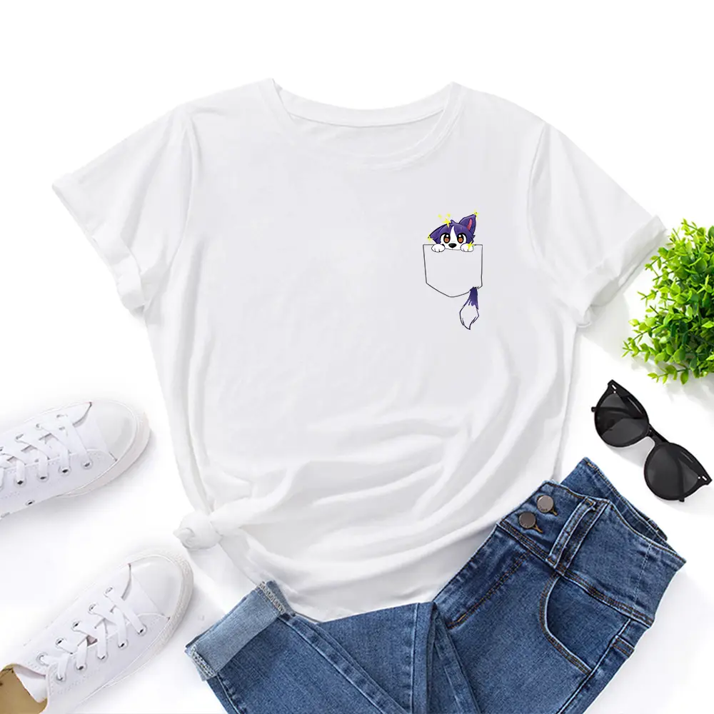 Blue Cotton Round Neck T-Shirt with Fox Print - Image 4