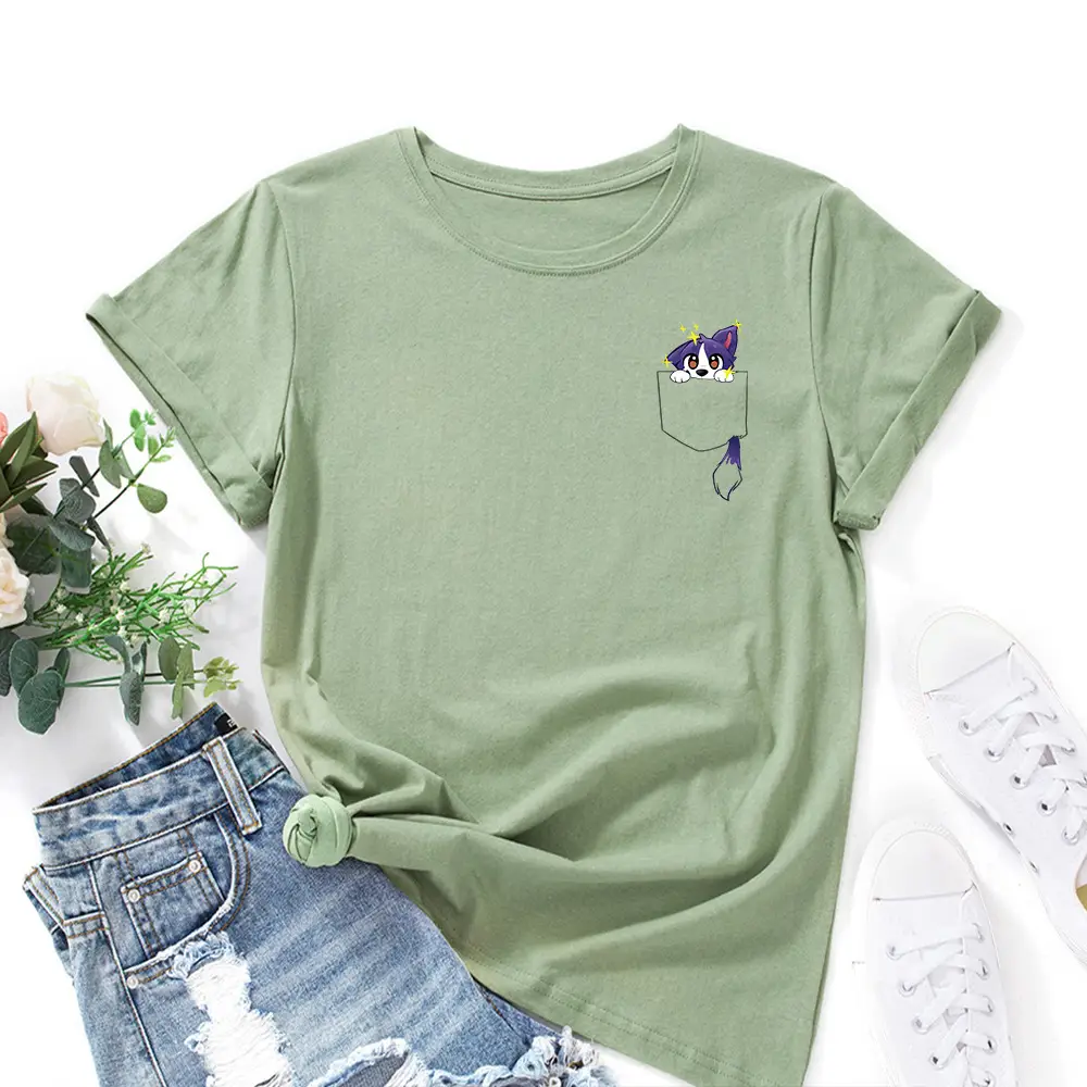 Blue Cotton Round Neck T-Shirt with Fox Print - Image 5