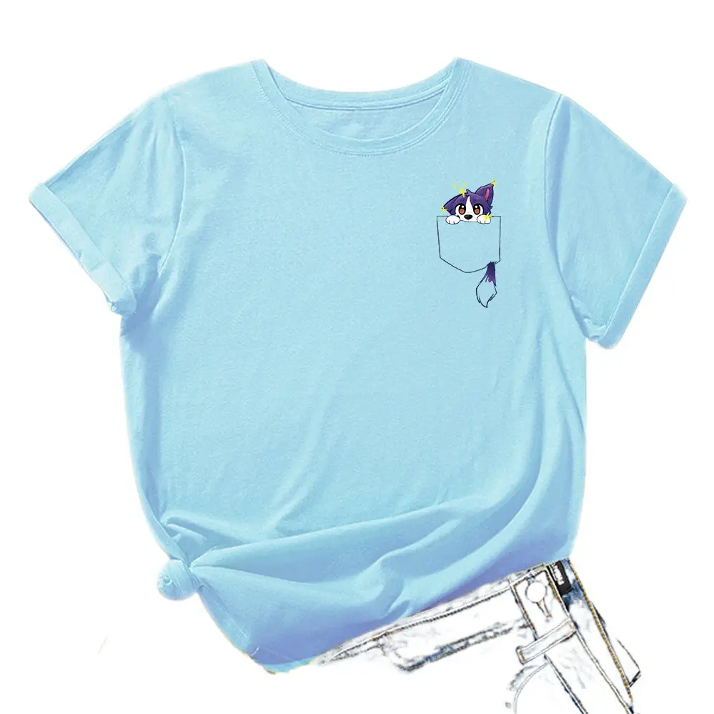 Blue Cotton Round Neck T-Shirt with Fox Print