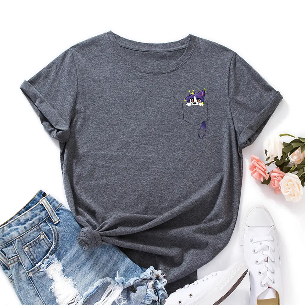 Blue Cotton Round Neck T-Shirt with Fox Print - Image 10