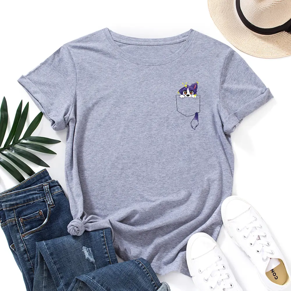 Blue Cotton Round Neck T-Shirt with Fox Print - Image 11