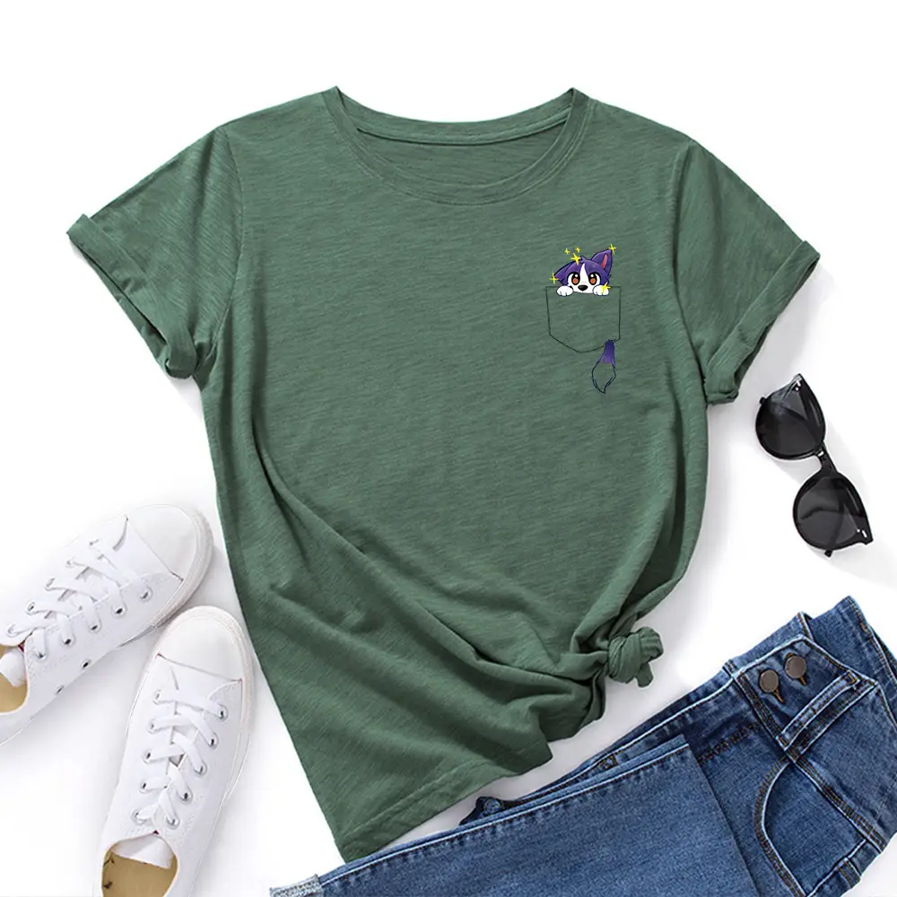 Blue Cotton Round Neck T-Shirt with Fox Print - Image 6