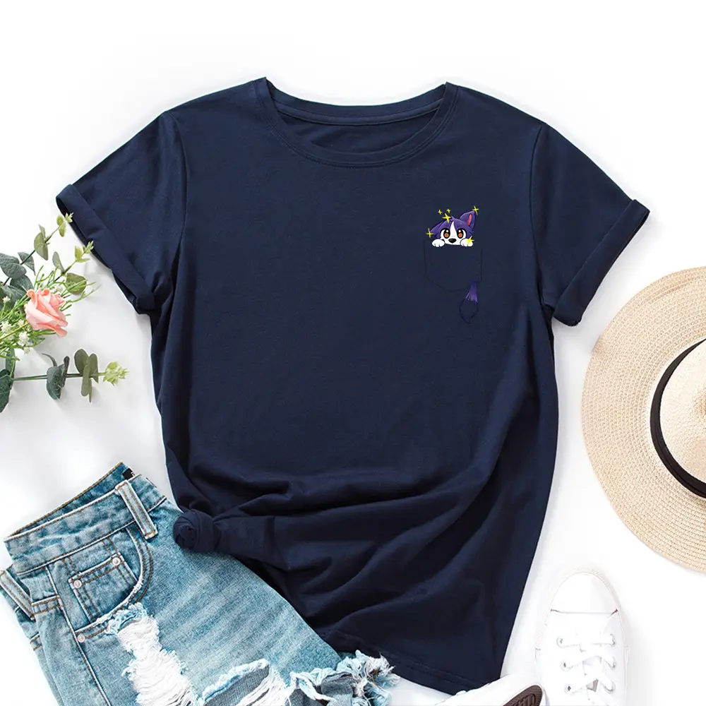 Blue Cotton Round Neck T-Shirt with Fox Print - Image 7