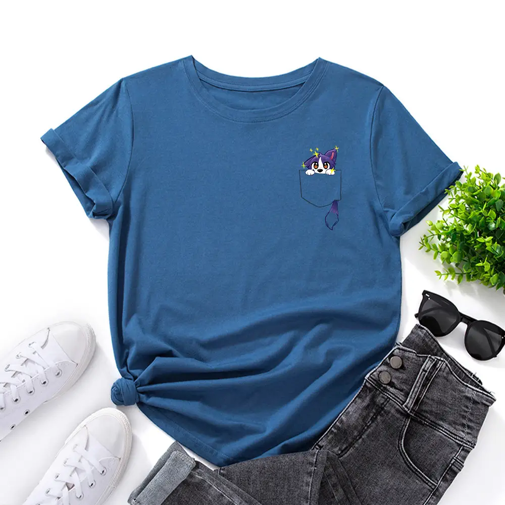 Blue Cotton Round Neck T-Shirt with Fox Print - Image 8