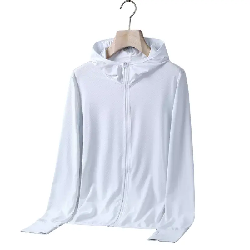 Men's Light Purple Ice Silk Hooded Jacket with V-Neck