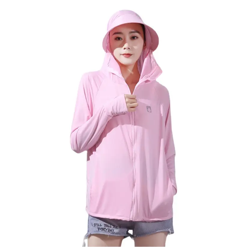 Men's Light Purple Ice Silk Hooded Jacket with V-Neck