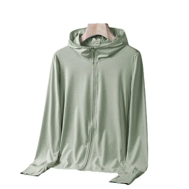 Men's Light Purple Ice Silk Hooded Jacket with V-Neck