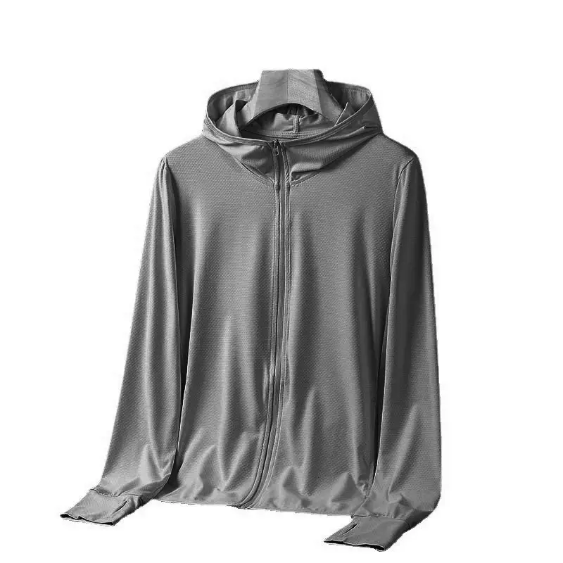 Men's Light Purple Ice Silk Hooded Jacket with V-Neck