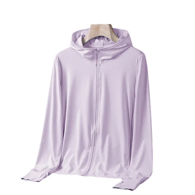 Men's Light Purple Ice Silk Hooded Jacket with V-Neck