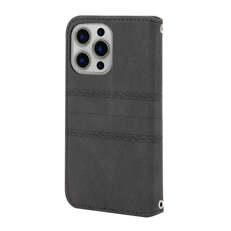 Crossbody Leather Phone Case Black Flip Cover - Image 10