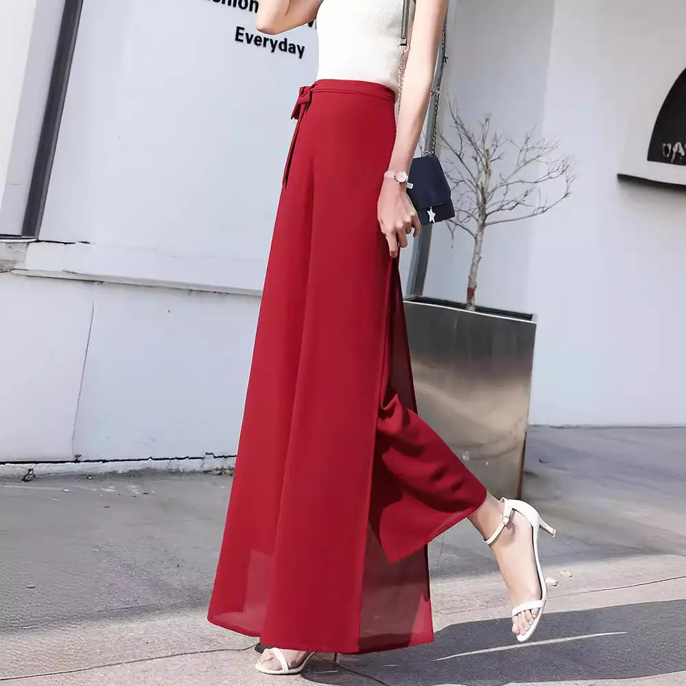 Women Chiffon Wide Leg Pants Red Summer 2022 - Image 5