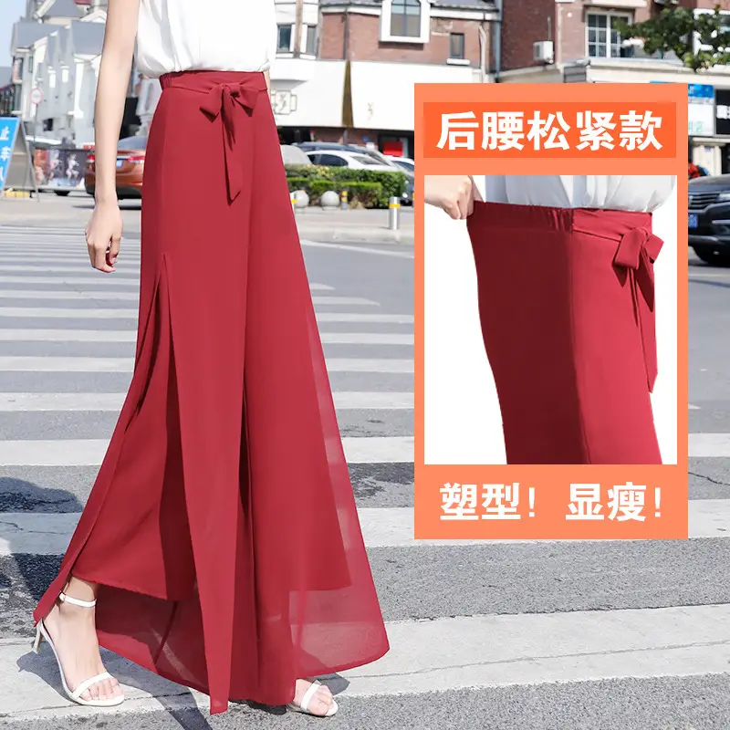 Women Chiffon Wide Leg Pants Red Summer 2022 - Image 7