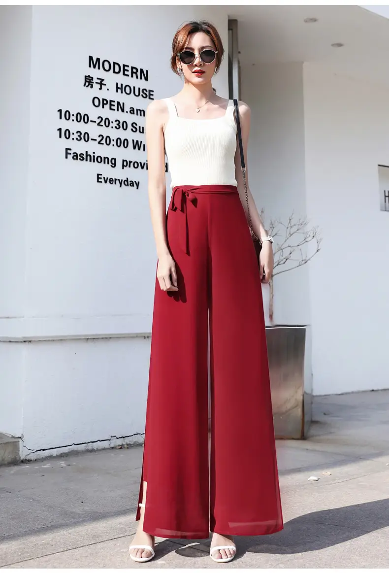 Women Chiffon Wide Leg Pants Red Summer 2022 — feature 16