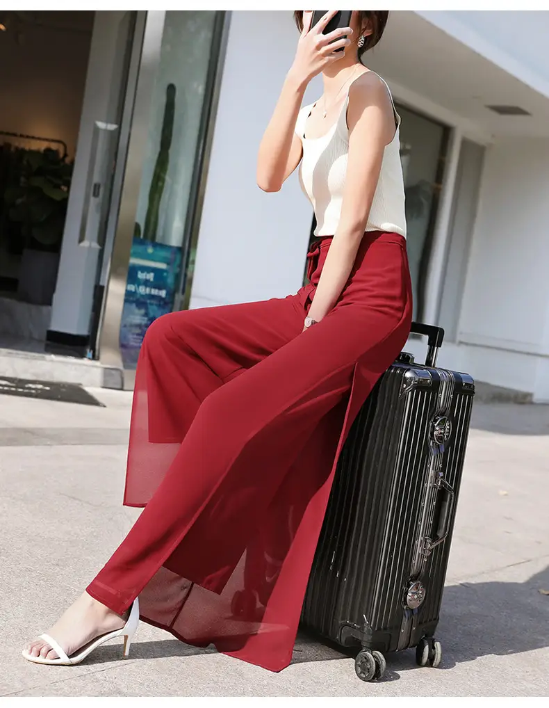 Women Chiffon Wide Leg Pants Red Summer 2022 — feature 17