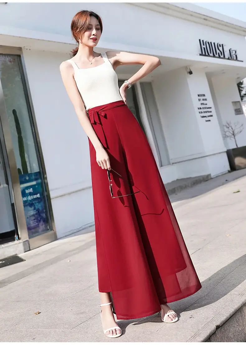 Women Chiffon Wide Leg Pants Red Summer 2022 — feature 18