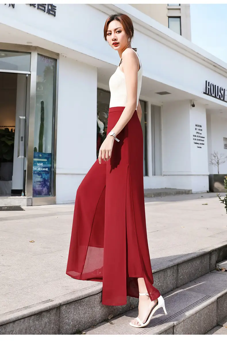 Women Chiffon Wide Leg Pants Red Summer 2022 — feature 19