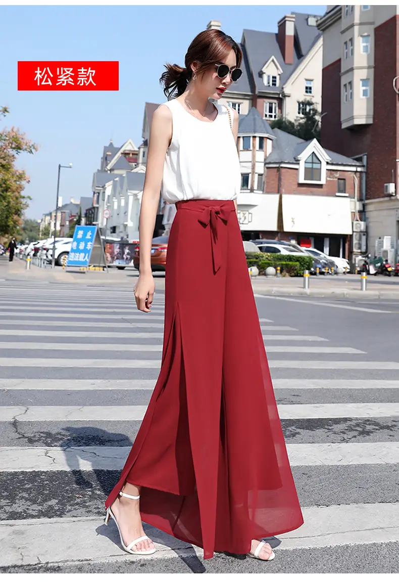 Women Chiffon Wide Leg Pants Red Summer 2022 — feature 20