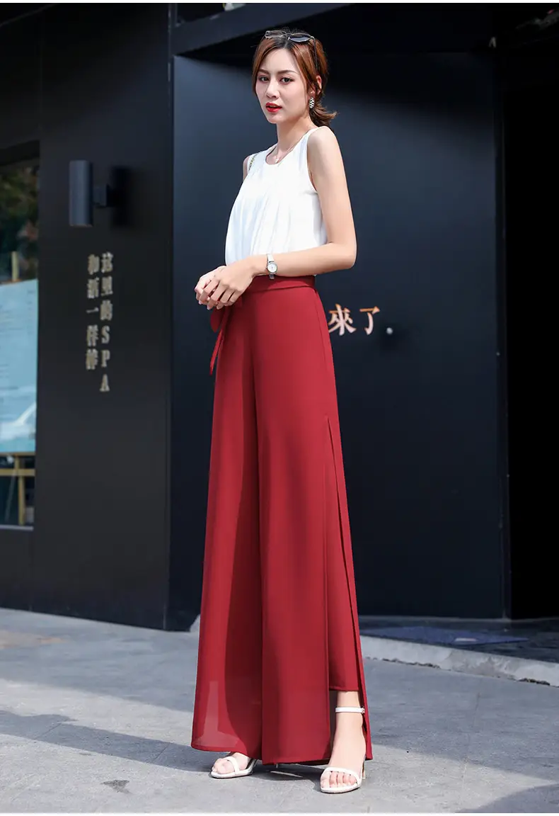 Women Chiffon Wide Leg Pants Red Summer 2022 — feature 22