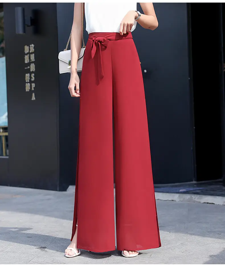 Women Chiffon Wide Leg Pants Red Summer 2022 — feature 23