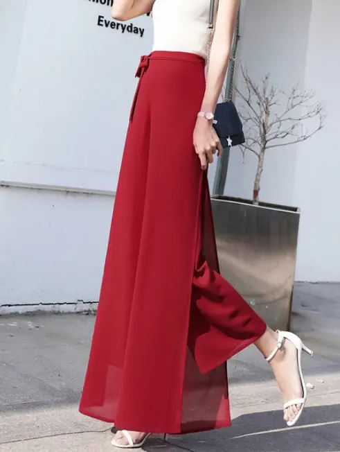 Women Chiffon Wide Leg Pants Red Summer 2022 - Image 3