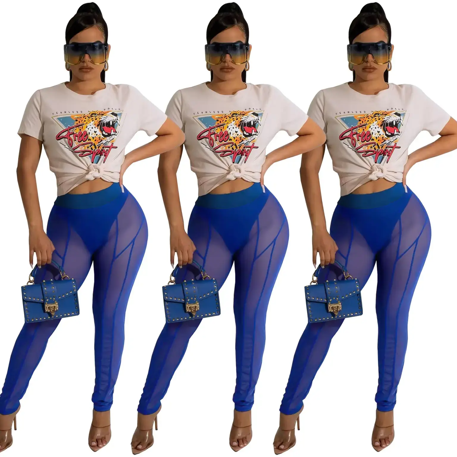 Sexy Mesh Perspective Pants with Colorful Graphic Top - Image 4