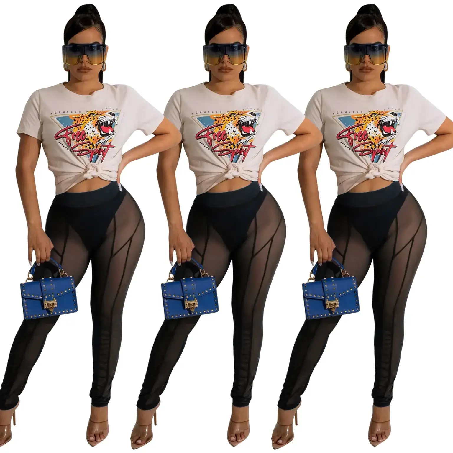 Sexy Mesh Perspective Pants with Colorful Graphic Top - Image 5