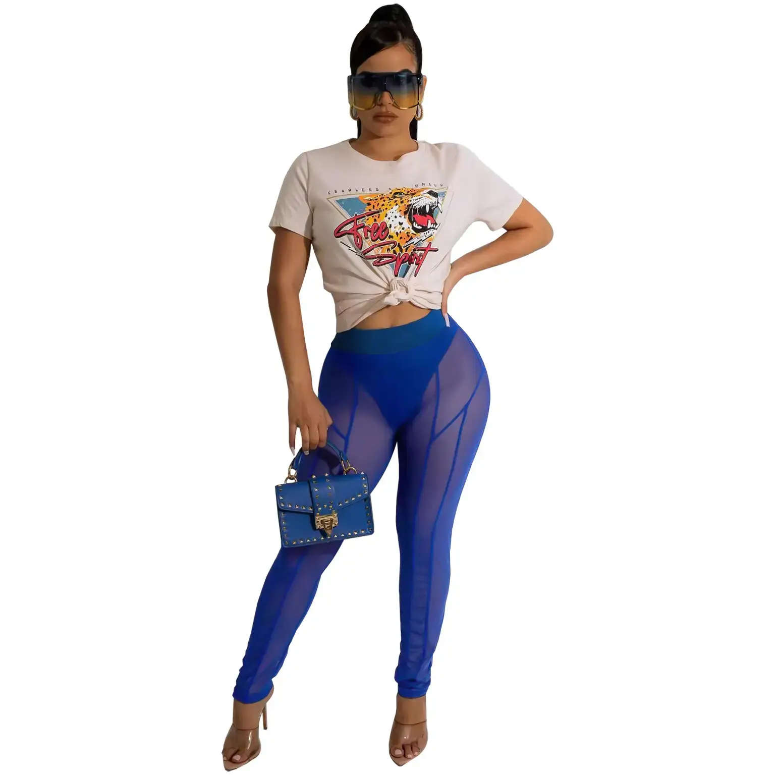 Sexy Mesh Perspective Pants with Colorful Graphic Top - Image 2