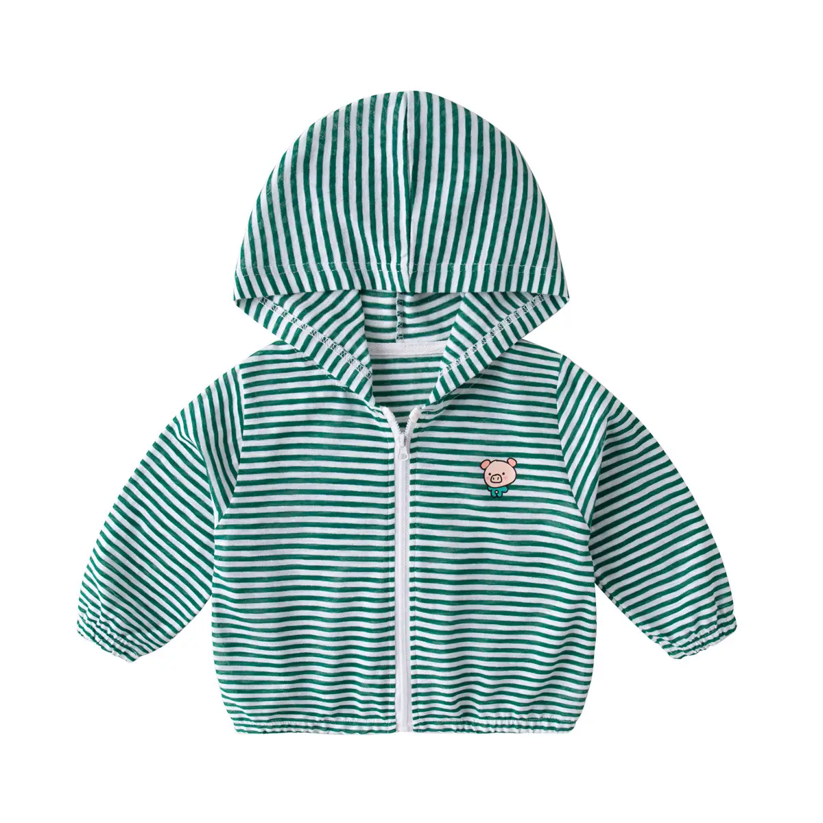Baby Hooded Striped Sunshade Coat Green White