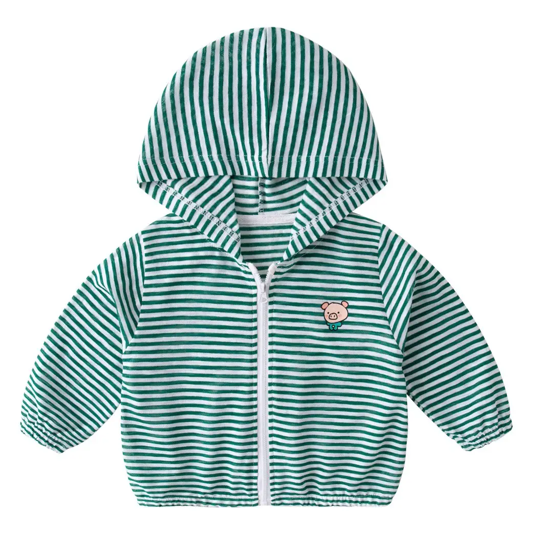 Baby Hooded Striped Sunshade Coat Green White