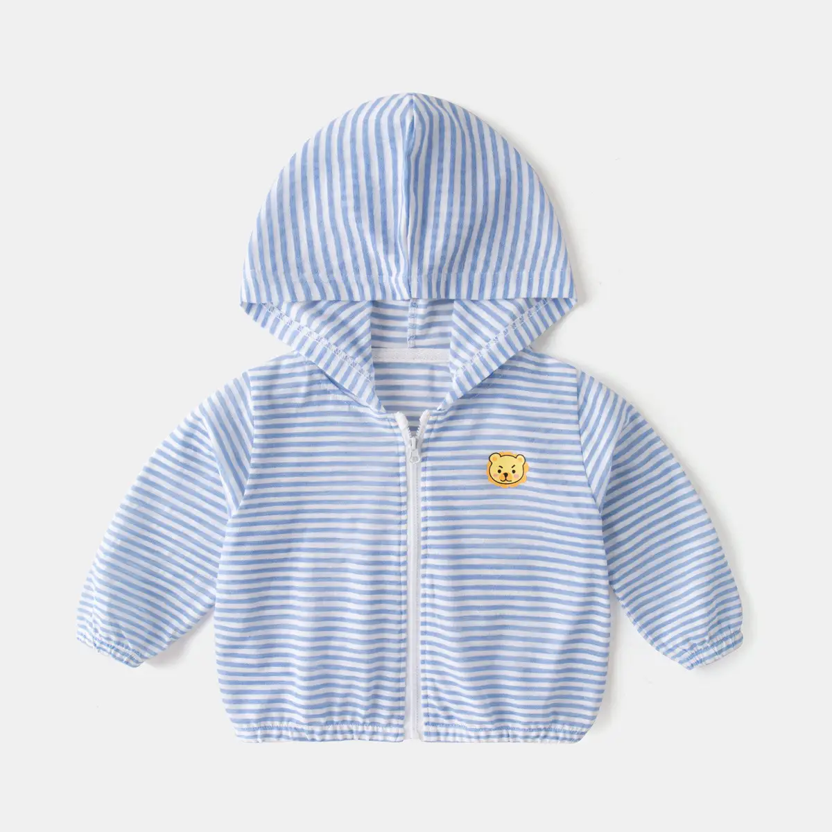 Baby Hooded Striped Sunshade Coat Green White