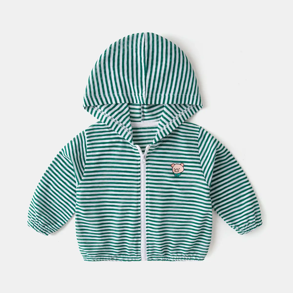 Baby Hooded Striped Sunshade Coat Green White