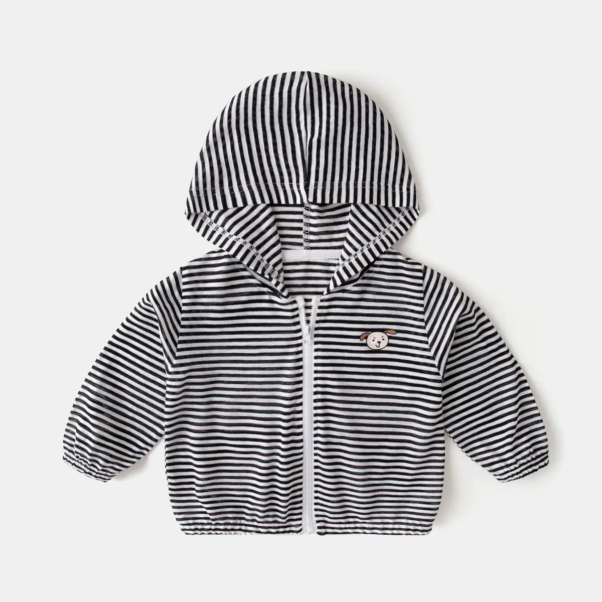 Baby Hooded Striped Sunshade Coat Green White