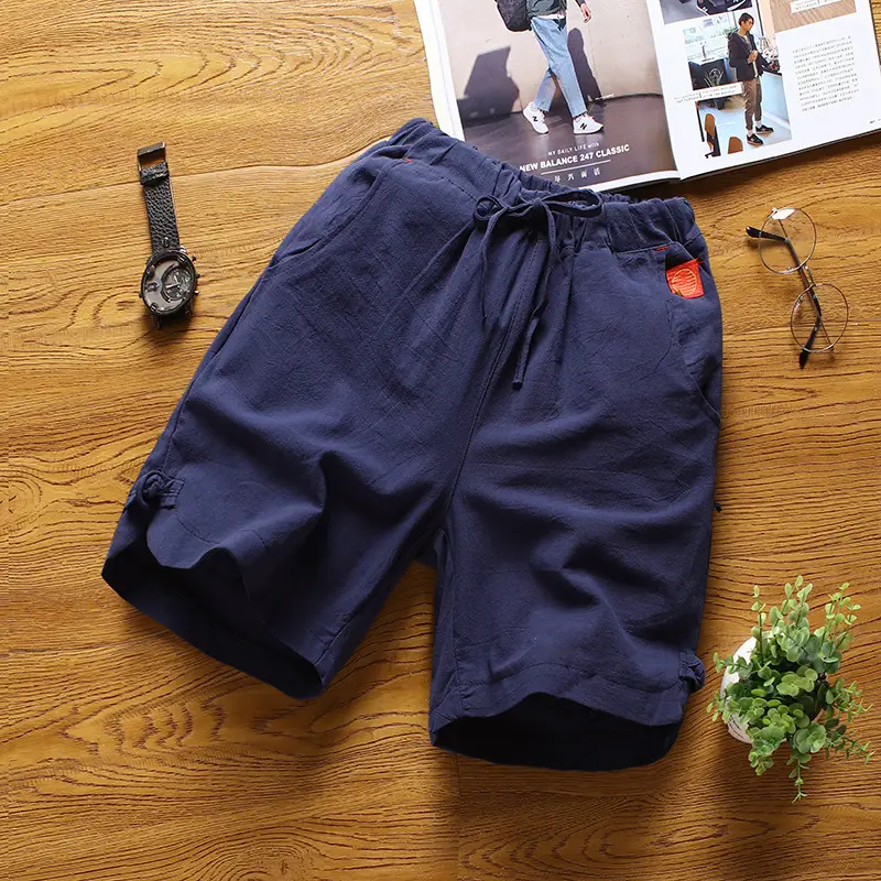 Men's Grey Cotton Linen Shorts Summer Casual Shorts - Image 4