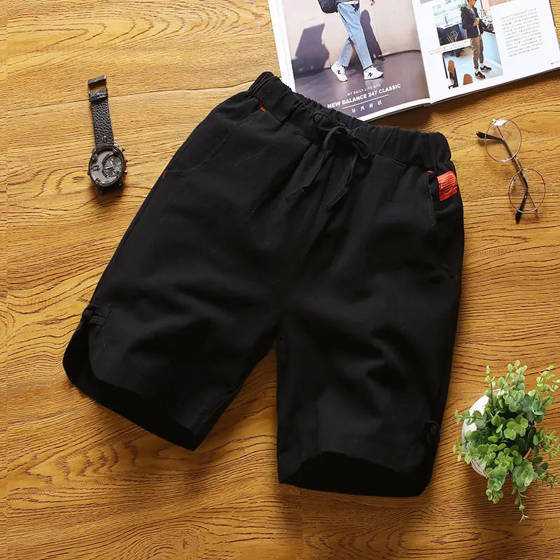 Men's Grey Cotton Linen Shorts Summer Casual Shorts - Image 3