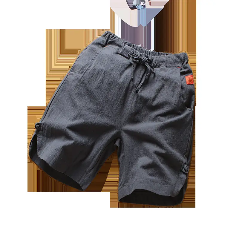 Men's Grey Cotton Linen Shorts Summer Casual Shorts - Image 6