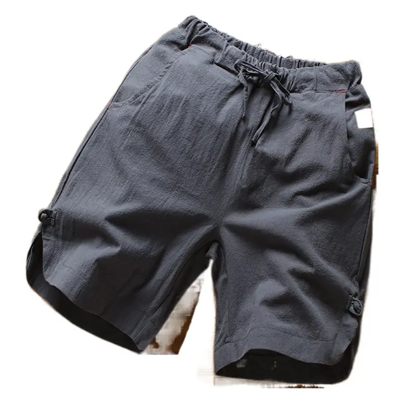 Men's Grey Cotton Linen Shorts Summer Casual Shorts
