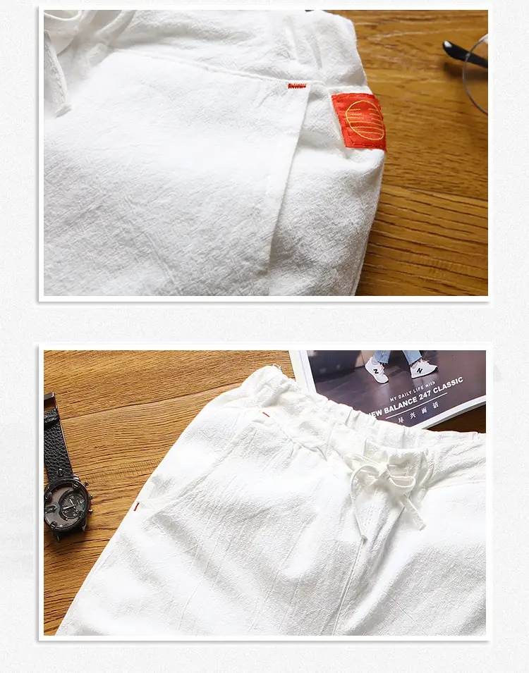 Men's Grey Cotton Linen Shorts Summer Casual Shorts — feature 10