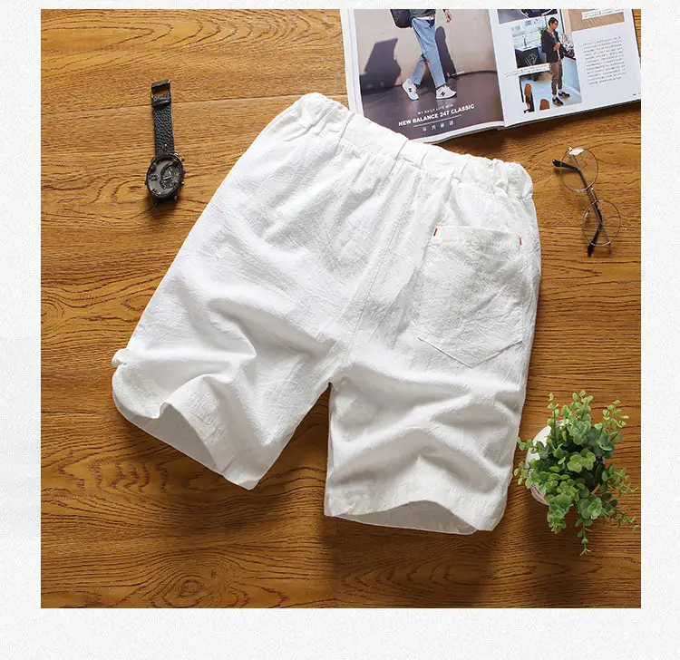 Men's Grey Cotton Linen Shorts Summer Casual Shorts — feature 3