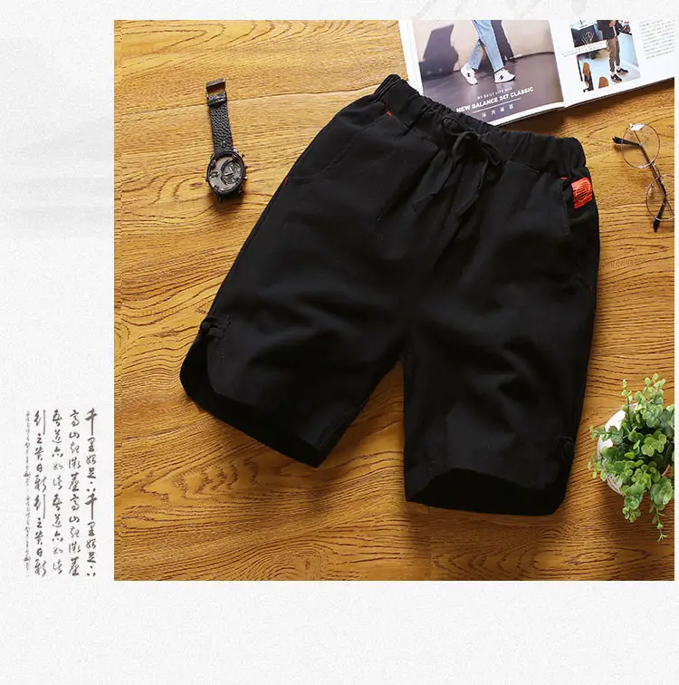 Men's Grey Cotton Linen Shorts Summer Casual Shorts — feature 5