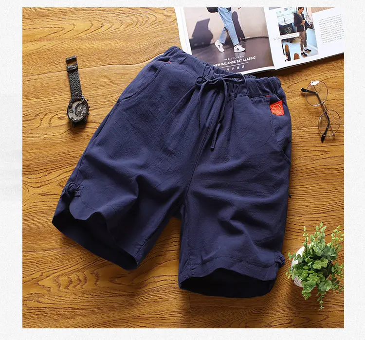 Men's Grey Cotton Linen Shorts Summer Casual Shorts — feature 6