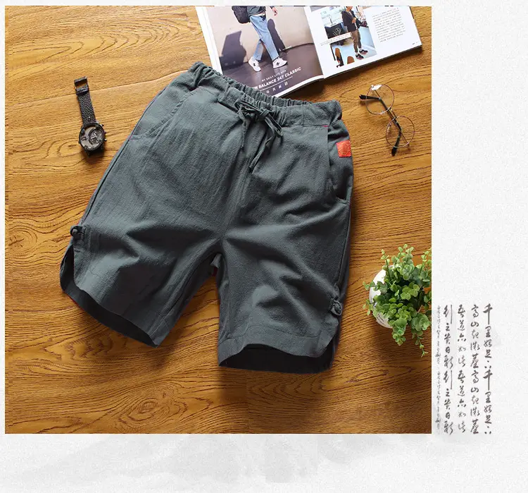 Men's Grey Cotton Linen Shorts Summer Casual Shorts — feature 7