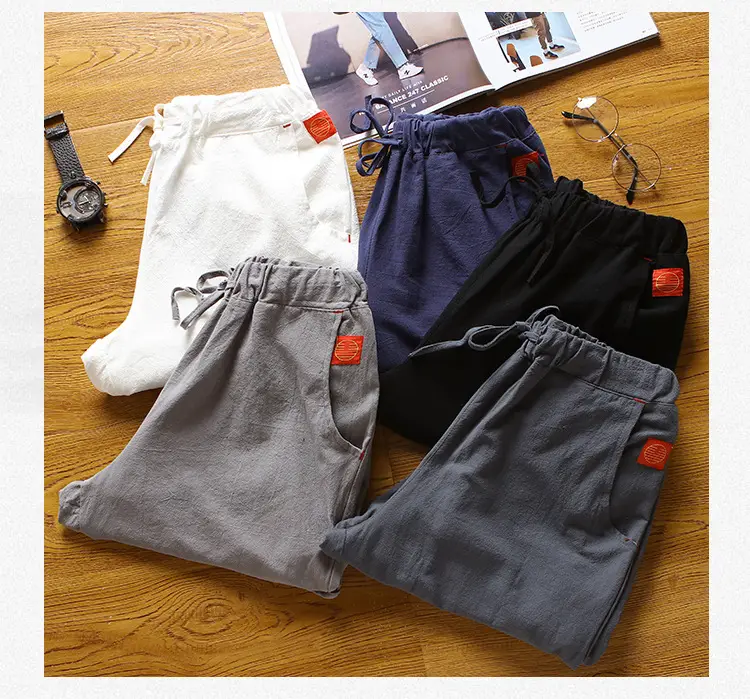 Men's Grey Cotton Linen Shorts Summer Casual Shorts — feature 8