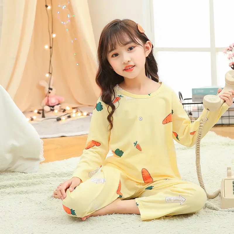 Girls Cotton Cartoon Pajamas Summer Long Sleeve - Image 12