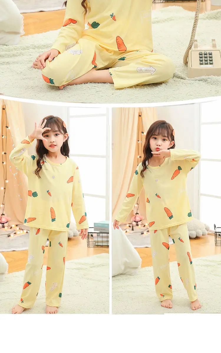 Girls Cotton Cartoon Pajamas Summer Long Sleeve — feature 16