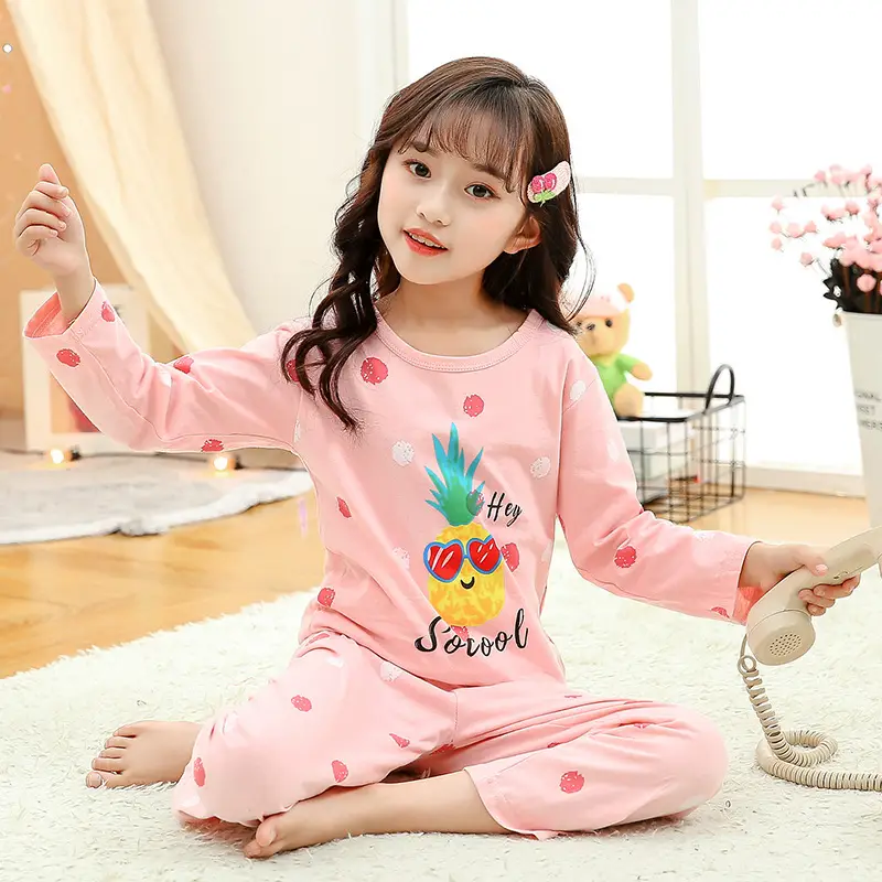 Girls Cotton Cartoon Pajamas Summer Long Sleeve - Image 7