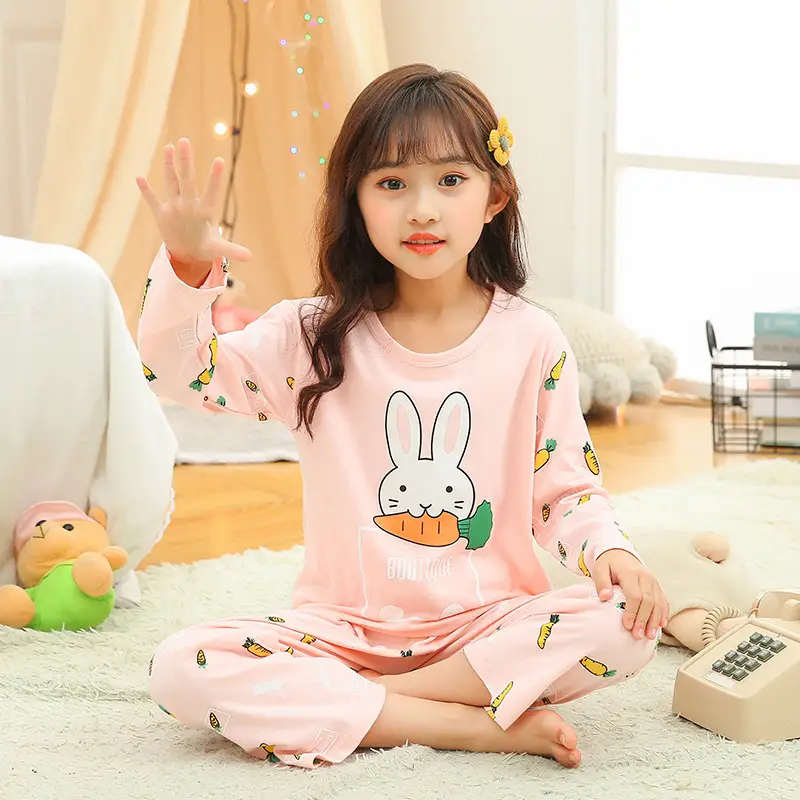 Girls Cotton Cartoon Pajamas Summer Long Sleeve - Image 4