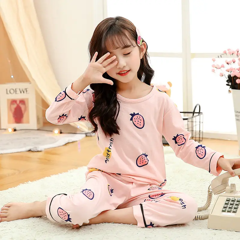 Girls Cotton Cartoon Pajamas Summer Long Sleeve - Image 5