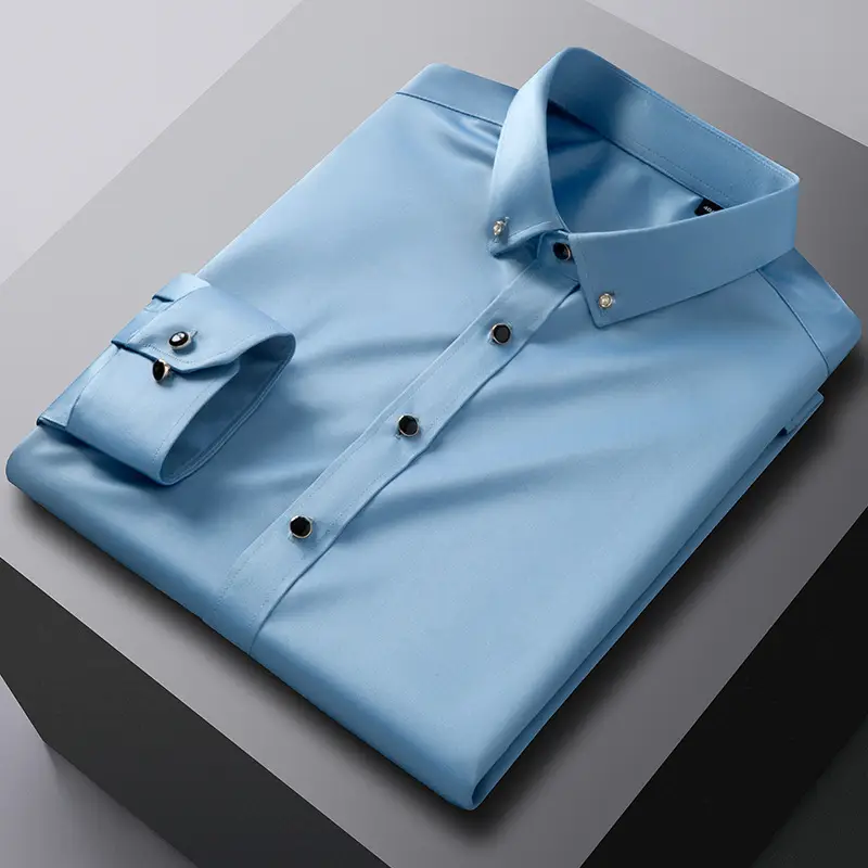 Light Blue Slim Fit Mulberry Silk Button Shirt