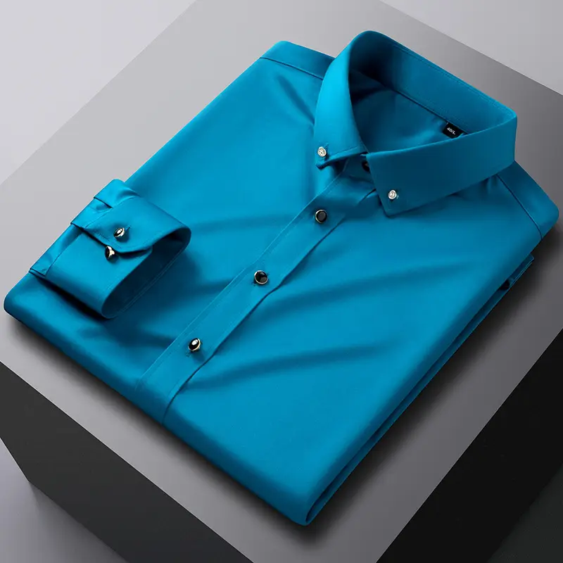 Light Blue Slim Fit Mulberry Silk Button Shirt